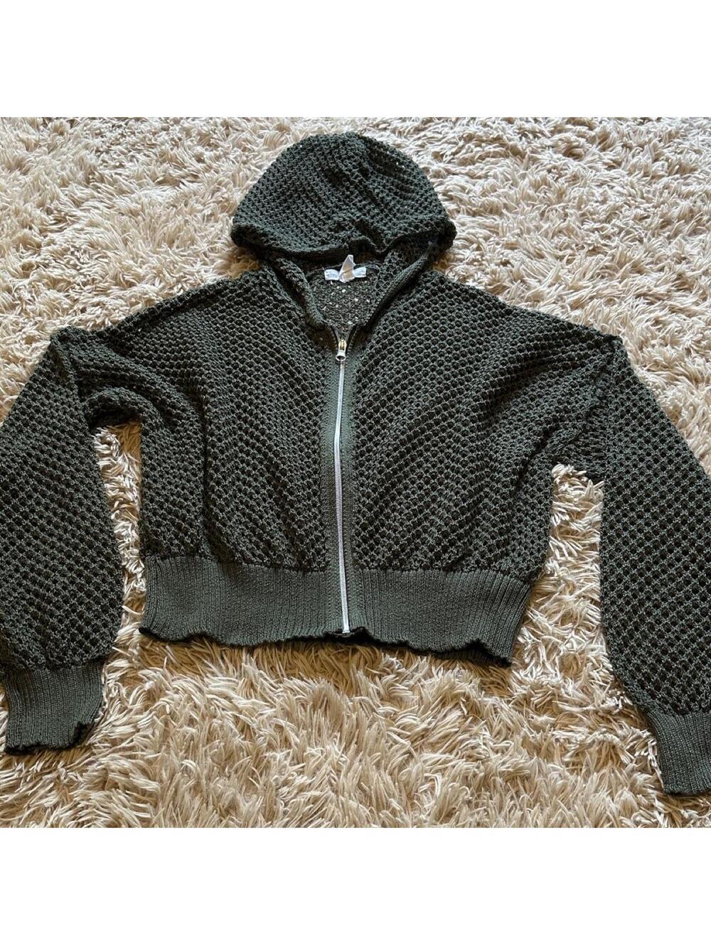Aritzia Olive Green Hooded Knit Zip-Up Sweater XL